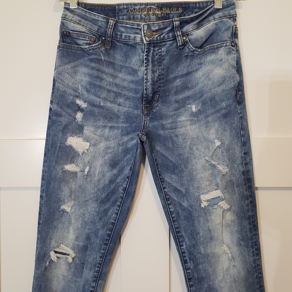 AEO Mens REAL Size 30 X 31  Extreme Flex Jeans Distressed Acid Wash - Picture 6 of 16